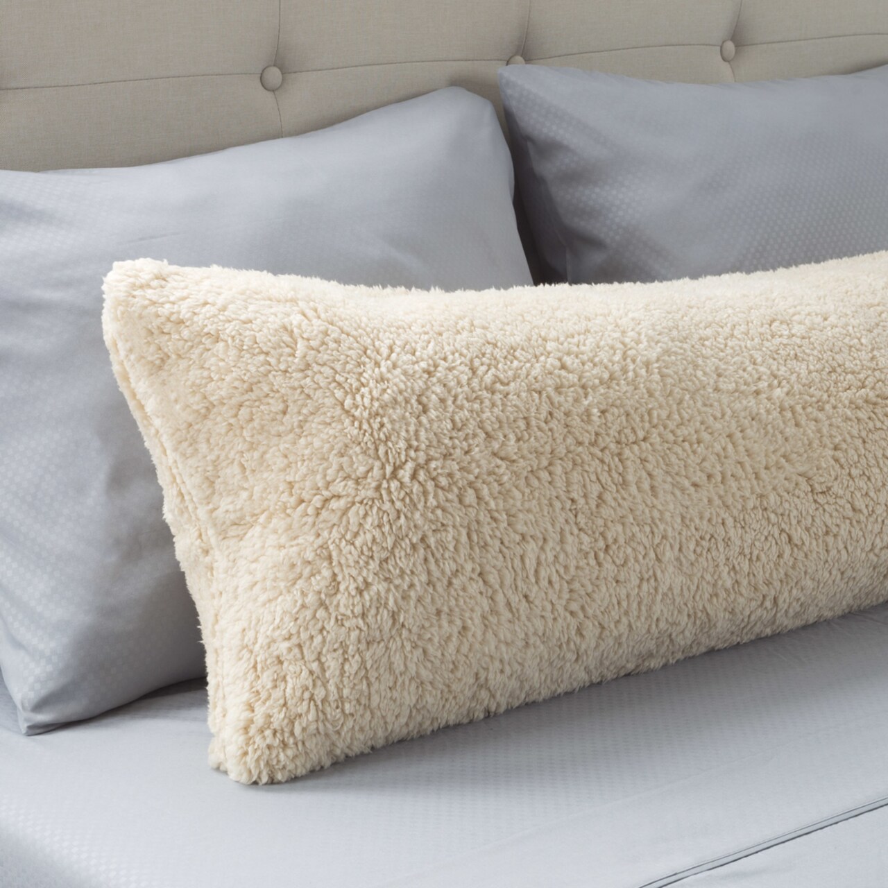 Lavish Home Warm Sherpa Body Pillow Cover 52X18 Light Beige Zippered Washable